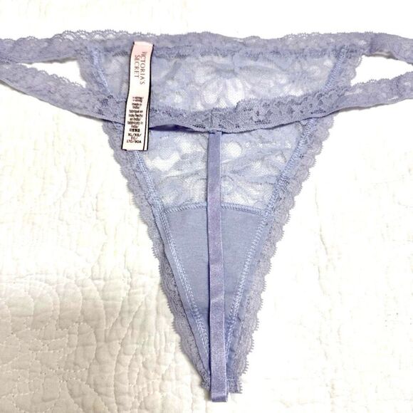 NWOT (XL) Victoria’s Secret Dream Lace V-String Thong Panty Sheer Lavender - Picture 3 of 8
